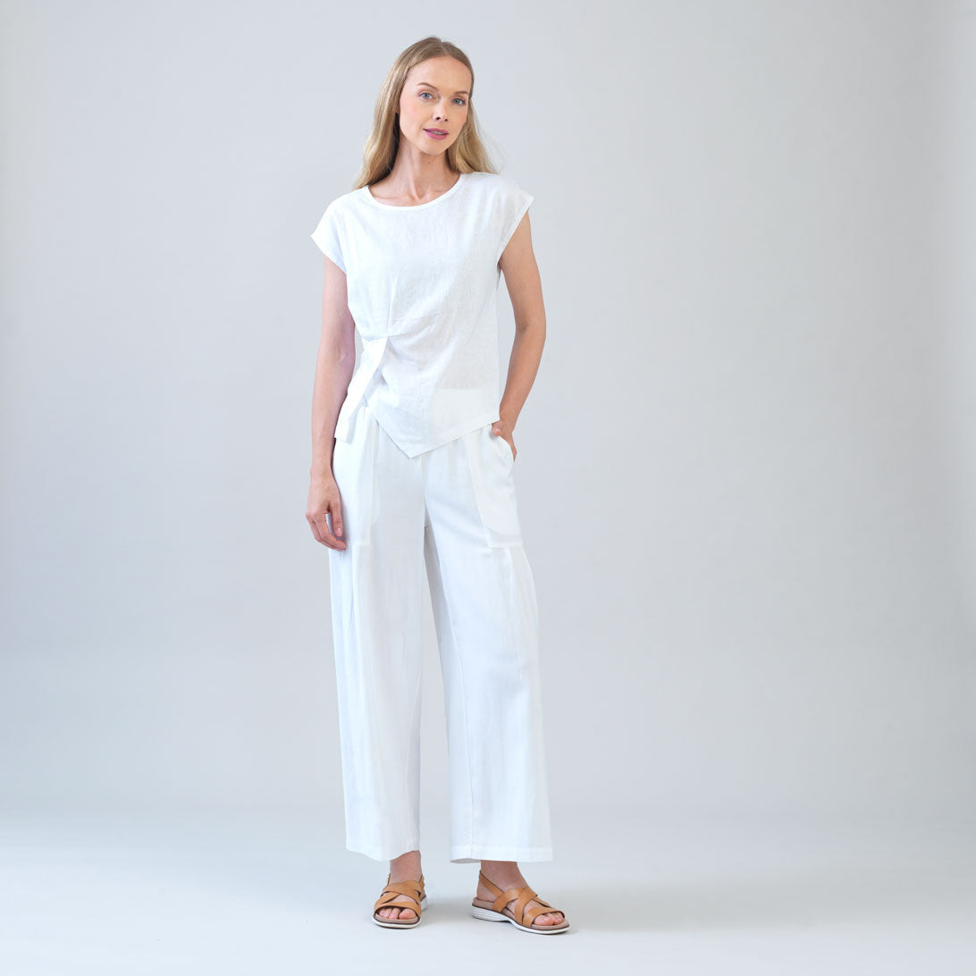 Soft Cotton - Cap Sleeve Stitch Overlay Top - White – Clara Sunwoo