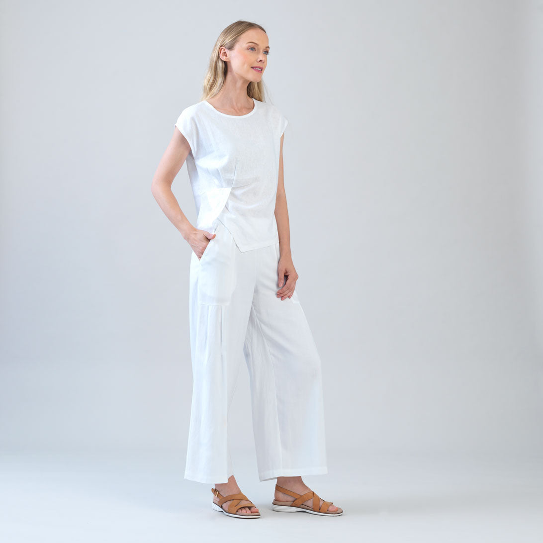 Soft Cotton - Cap Sleeve Stitch Overlay Top - White – Clara Sunwoo