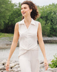 Soft Pleat Knit - Sleeveless Button Down Tie Hem Top - Ivory - Final Sale!