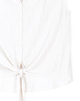 Soft Pleat Knit - Sleeveless Button Down Tie Hem Top - Ivory - Final Sale!