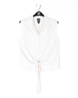 Soft Pleat Knit - Sleeveless Button Down Tie Hem Top - Ivory - Final Sale!