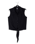 Soft Textured Rayon - Sleeveless Button Down Tie Hem Top - Black