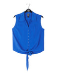 Soft Textured Rayon - Sleeveless Button Down Tie Hem Top - Cobalt