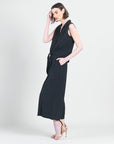 Soft Textured Rayon - Side Pocket Culotte Pant - Black