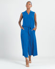 Soft Textured Rayon - Sleeveless Button Down Tie Hem Top - Cobalt