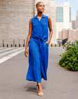 Soft Textured Rayon - Side Pocket Culotte Pant - Cobalt