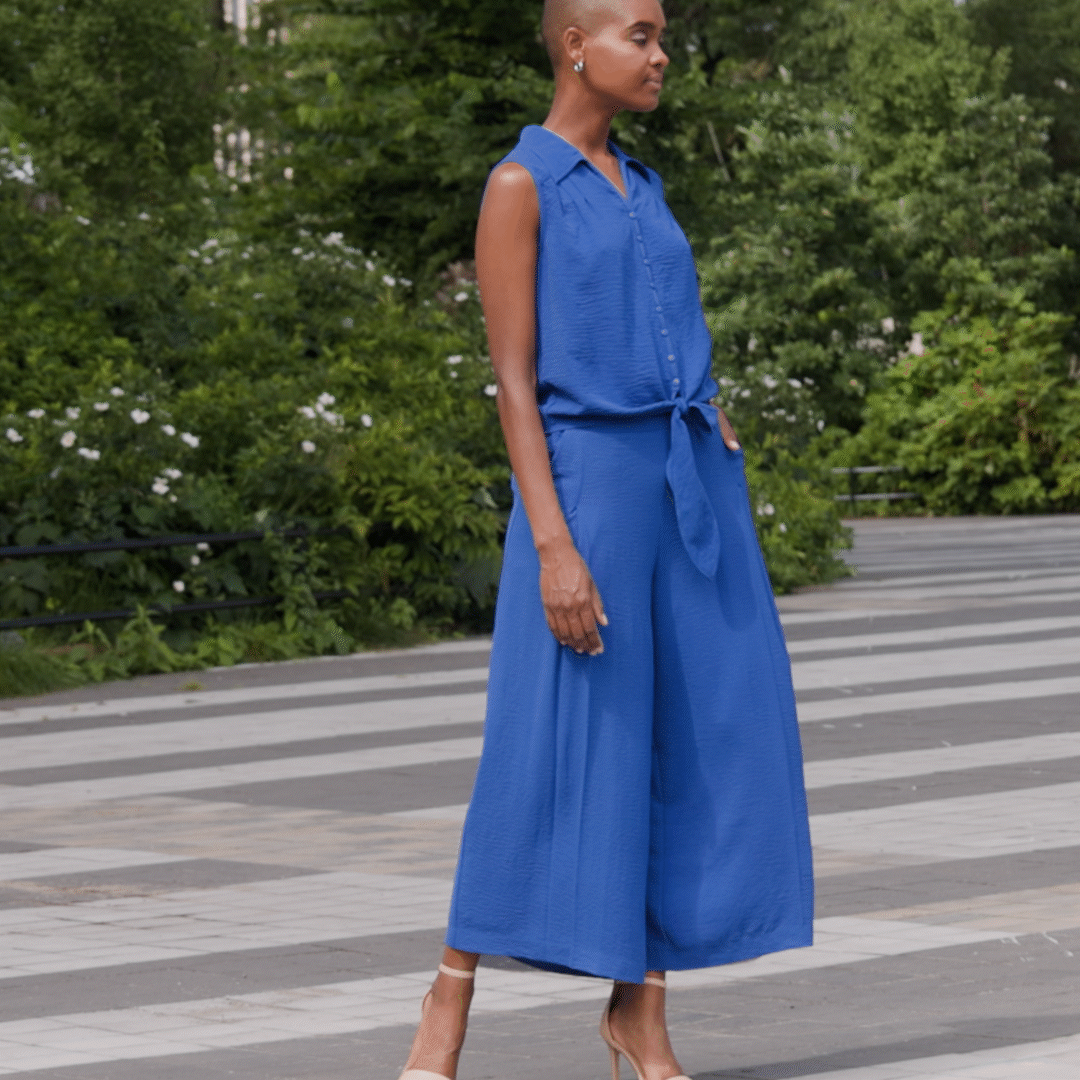 BlueVelvet Tiered Ruffled Pants in Light Denim ON ORDER