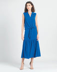 Soft Textured Rayon - Tie Waist Tiered Maxi Skirt - Cobalt