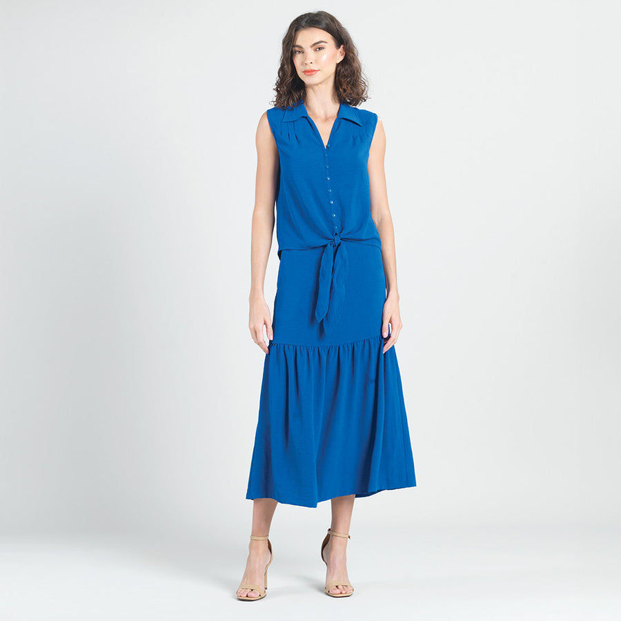 Soft Textured Rayon - Tie Waist Tiered Maxi Skirt - Cobalt