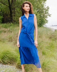 Soft Textured Rayon - Tie Waist Tiered Maxi Skirt - Cobalt