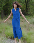 Soft Textured Rayon - Tie Waist Tiered Maxi Skirt - Cobalt - Final Sale! - Clara Sunwoo