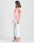 Butter Knit - Surplice Faux Wrap Side Tie Top - Sunset Petals - Final Sale!