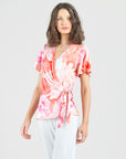 Butter Knit - Surplice Faux Wrap Side Tie Top - Sunset Petals - Final Sale!