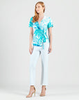 Surplice Faux Wrap Side Tie Top - Ocean Petal - Final Sale