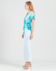 Surplice Faux Wrap Side Tie Top - Ocean Petal - Final Sale