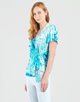 Surplice Faux Wrap Side Tie Top - Ocean Petal - Final Sale