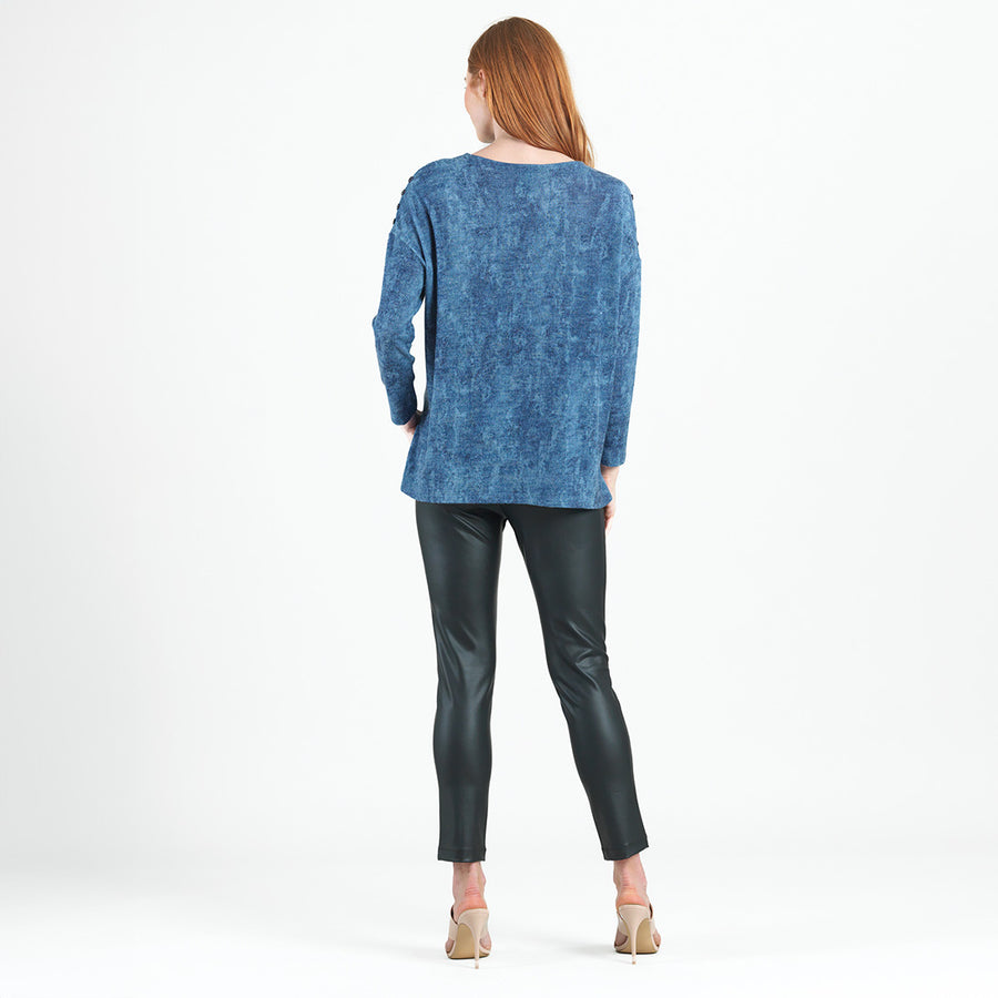 Cozy Texture - Vented Sweater Tunic - Denim Print - Final Sale!
