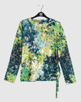 Cozy Texture - Side Pull-Tie Sweater Top - Floral Patch