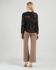 Lightweight Cozy - Side Pull-Tie Sweater Top - Linear Geo
