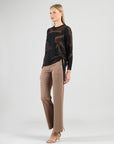 Lightweight Cozy - Side Pull-Tie Sweater Top - Linear Geo