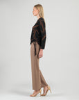 Lightweight Cozy - Side Pull-Tie Sweater Top - Linear Geo