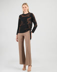 Lightweight Cozy - Side Pull-Tie Sweater Top - Linear Geo