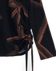 Lightweight Cozy - Side Pull-Tie Sweater Top - Linear Geo