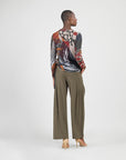Cozy Knit - Side Pull-Tie Sweater Top - Abstract Harvest
