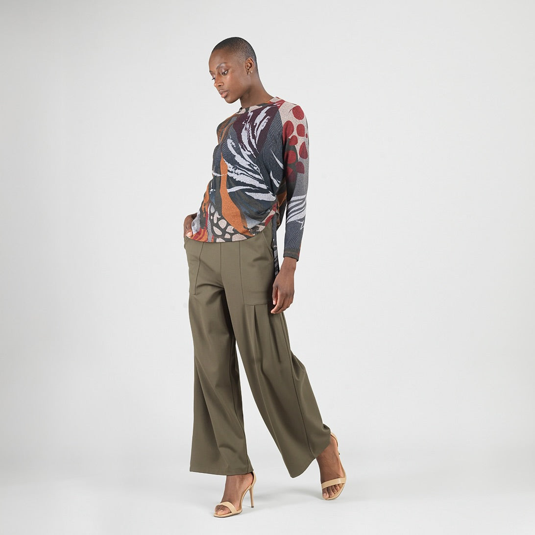 Cozy Knit - Side Pull-Tie Sweater Top - Abstract Harvest - Final