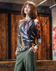 Cozy Knit - Side Pull-Tie Sweater Top - Abstract Harvest