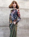 Cozy Knit - Side Pull-Tie Sweater Top - Abstract Harvest