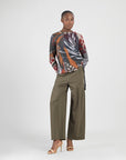 Cozy Knit - Side Pull-Tie Sweater Top - Abstract Harvest