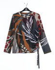 Cozy Knit - Side Pull-Tie Sweater Top - Abstract Harvest
