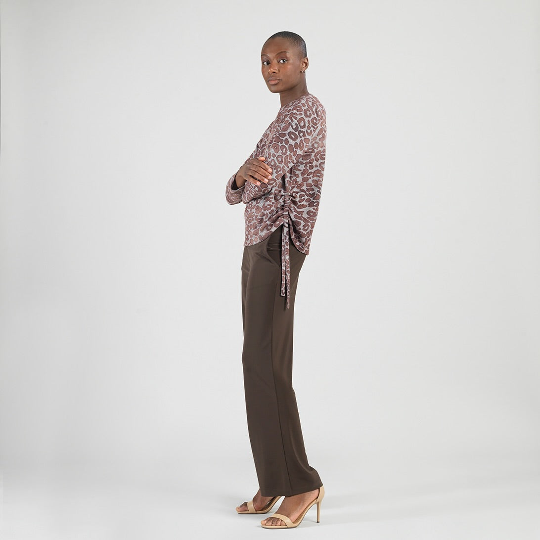 Cozy Knit - Side Pull-Tie Sweater Top - Leopard Motif - Limited