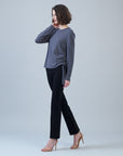 Soft Ribbed - Side Pull-Tie Sweater Top - Charcoal - Final Sale