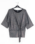 Shimmer Sequin - Side Tie Top - Silver Pinstripe