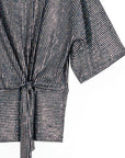Shimmer Sequin - Side Tie Top - Silver Pinstripe