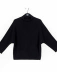 Chunky Ribbed - Funnel Neck Sweater Top - Black