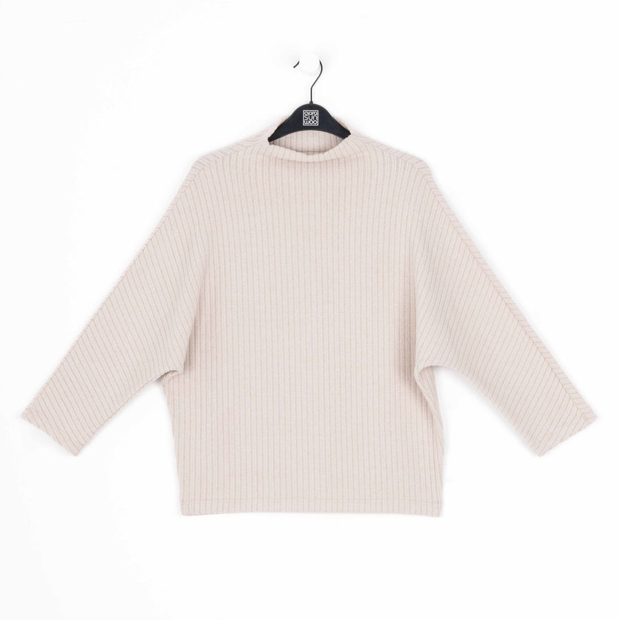 Chunky Ribbed - Funnel Neck Modern Sweater Top - Sand
