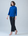Plush Ribbed - Funnel Neck Sweater - Cobalt