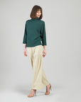 Plush Ribbed - Funnel Neck Sweater Top - Hunter Green