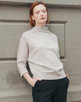 Plush Ribbed - Funnel Neck Sweater Top - Natural