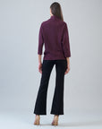 Plush Ribbed - Funnel Neck Sweater - Plum