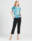 Side Ruched Boat Neck Top - Abstract Prism - Final Sale!