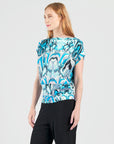 Side Ruched Boat Neck Top - Abstract Prism - Final Sale!
