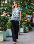 Side Ruched Boat Neck Top - Abstract Prism - Final Sale!