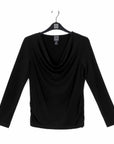 Cowl Neck Side Ruched Top - Black