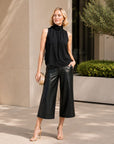 Mock Neck-Tie Detail Top - Black - Final Sale