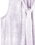 Glitter Foil - Mock Neck-Tie Detail Top - Pink - Final Sale!