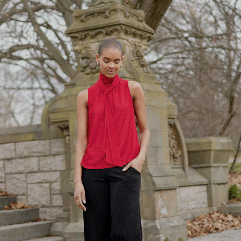 Glimmer Speck - Mock Neck-Tie Detail Top - Red - Final Sale